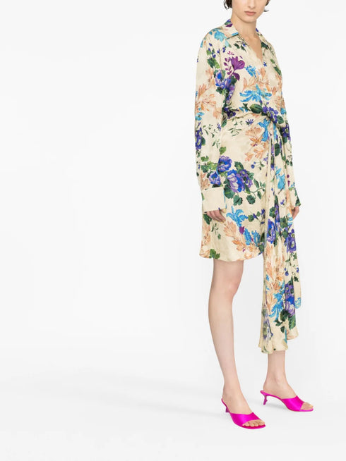 vestido camisero asimétrico con estampado floral